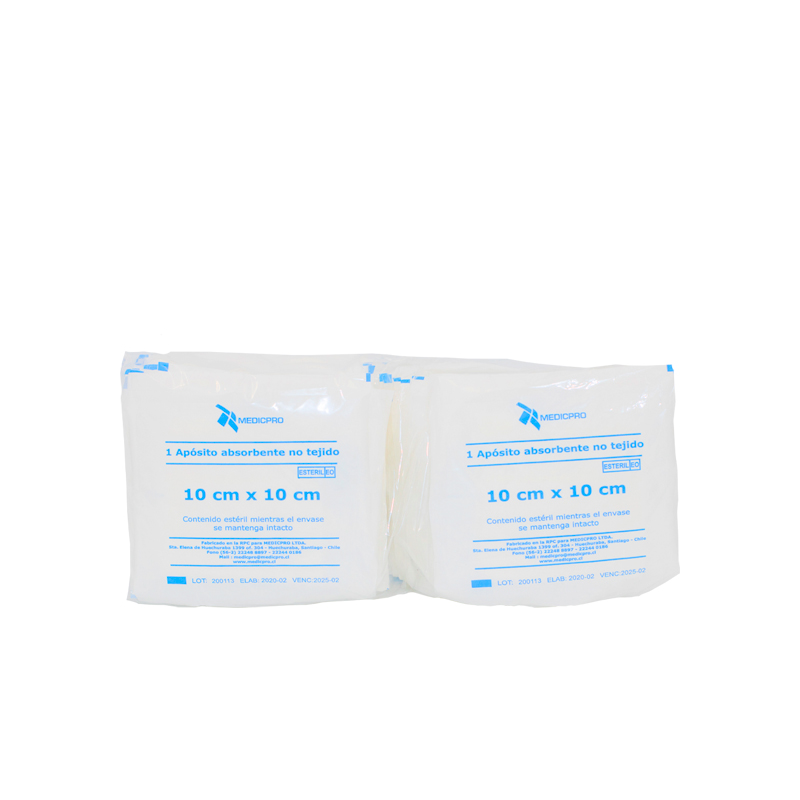 APOSITO ABSORBENTE NO TEJIDOS ESTERIL 10cm X 10cm X 25 UNIDADES