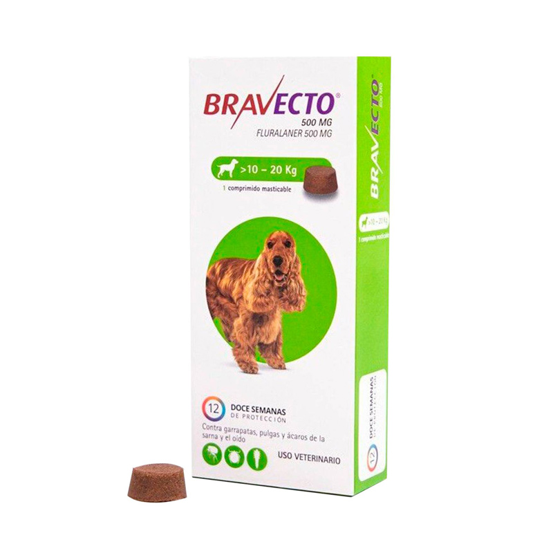 BRAVECTO PLUS 10 – 20 KG (500mg) * 1 Comprimido antipulgas y garrapatas 3 meses