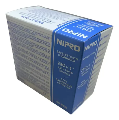 CATETER INTRAVENOSO (Branula) 22 G x 1″ CAJA 50 UNIDADES (celeste)